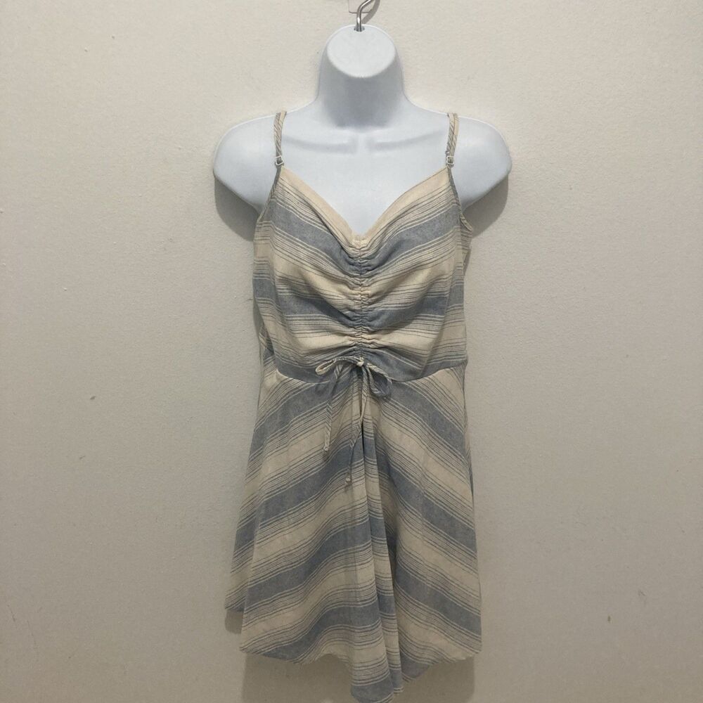 TRIXXI off white blue striped ruched spaghetti strap a-line sundress XL